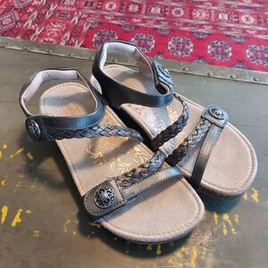 Aetrex Jillian Braided Leather Orthotic Sandals Gunmetal Grey Womens 6.5 SC465W